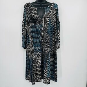 Anna Scholz Cold Shoulder Tunic Mini Dress Womens 16 Blue‎ Animal Mixed Print